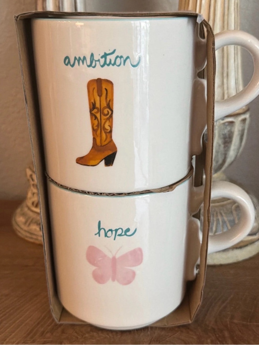 Dolly coffee Mugs embossed ambition Boot & Hope Pink Butterfly Inspirational Set